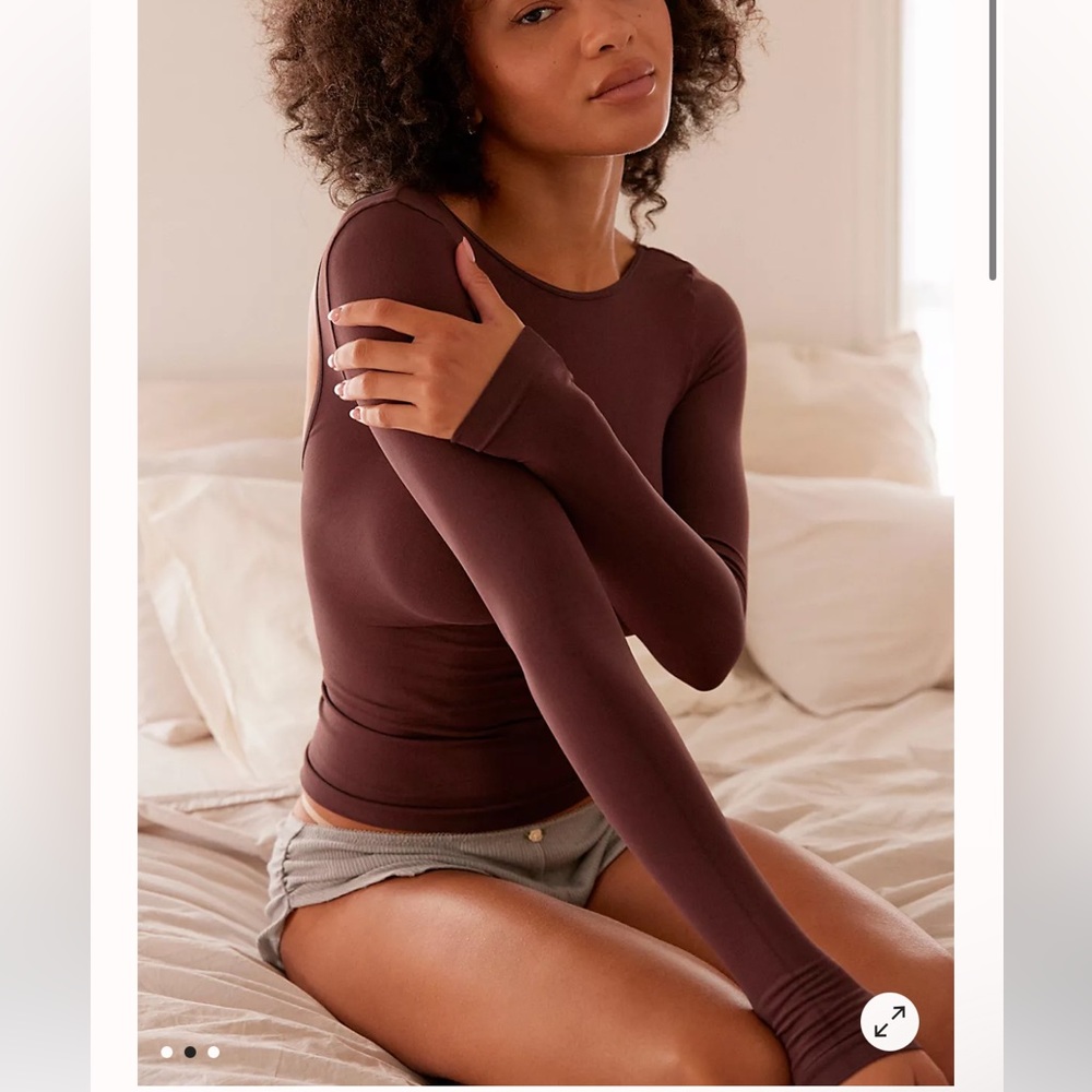Intimately Free People Low-Back Seamless Long Sleeve, Size M/L, Chocolate Merlot